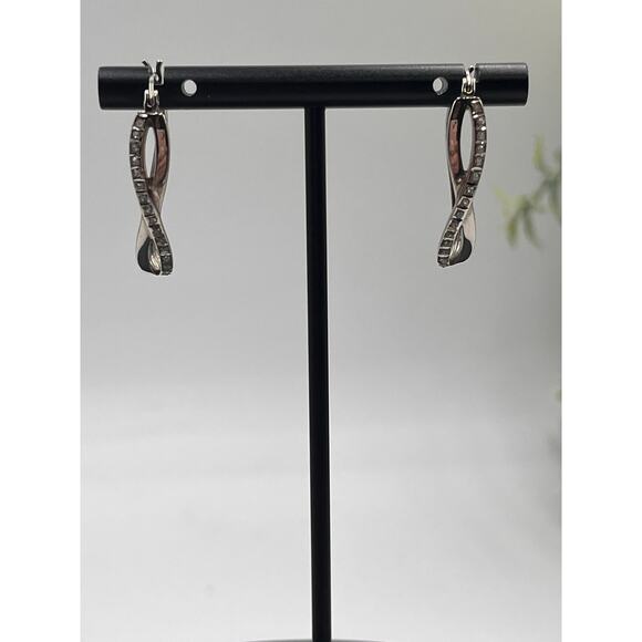 SLC Designer Sterling Sterling 925 Twisted Pave Diamond Elegant Hoop Earrings - Picture 10 of 10